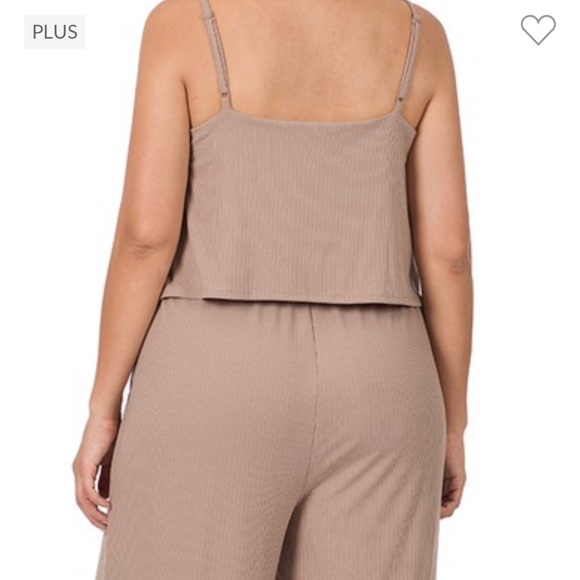 *Last One* Plus Size Sleeveless Double Layer Ribbed Wide Leg Black Jumpsuit - Picture 5 of 5